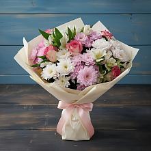 Букет цветов из:  Хризантемы, Альстромерии и Розы #REPLACE_PRED# Большие Колпаны