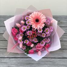 Букет цветов из:  Розы, Герберы и Хризантемы в Большие Колпаны