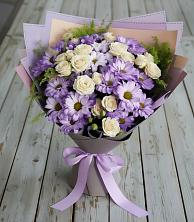 Букет цветов из:  Хризантемы и Розы в Большие Колпаны